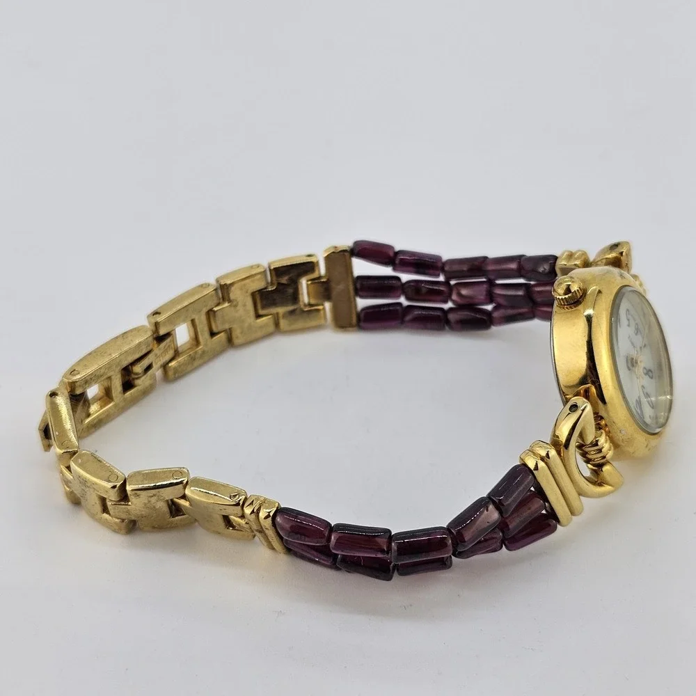 Women's Analog Watch‎ 25MM Light Yellow Dial Gold Purple Bands 6.75
